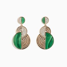 Effy 14K Yellow Gold Half Moon Malachite and Diamond Earrings Modern Green Earrings With Polished Finish, Chunky Silver Jewellery, Mens Diamond Jewelry, Designer Diamond Jewellery, Art Jewelry Design, Malachite Jewelry, Typography Art Print, Moon Jewelry, Emerald Earrings