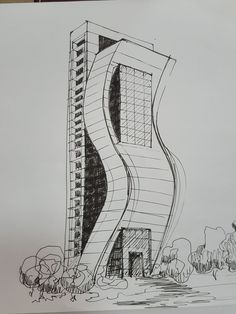 a drawing of a building that looks like a spiral staircase