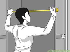 a man is opening the door with a handle on his head and holding a stick