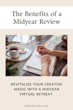 benefits of a midyear review woman writing in diary with coffee and fairy lights Midyear Review, Mid Year Review, Year Review, Creative Coaching, Spring Boards, Creative Branding