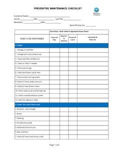 the printable maintenance checklist is shown in blue and white, as well as other items