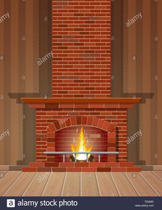 a brick fireplace in a room with wood floors