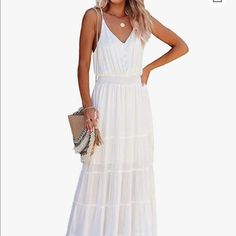 Women's Causal Summer Dress Spaghetti Strap Sleeveless High Waist Beach Long Maxi Dresses Size Medium Nwot Button Front Adjustable Spaghetti Straps Boho Baby Blue Maxi Dress, Blush Sequin Dress, Multicolor Maxi Dress, Empire Maxi Dress, Long Maxi Dresses, White Spaghetti, Strapless Party Dress, White Spaghetti Strap, Yellow Maxi Dress