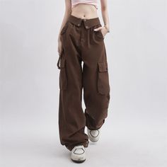 High Waisted Cargo Pants, Suits Korean, Street Punk, Trouser Outfit, Casual Pant, Elegant Sweater, Punk Vintage, Brown Pants, Cargo Pants Women