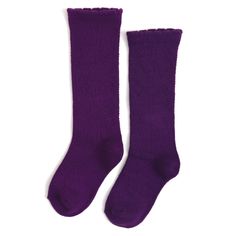 Scalloped Fancy Knee High Socks - Dark Purple Machine wash cold with like colors. Tumble dry low or lay flat to dry. 79% cotton / 19% polyester / 2% spandex Imported. Cotton Socks For Winter Playtime, Soft Stretch Socks For Fall, Purple Cotton Socks For Winter, Purple Cotton Winter Socks, Non-slip Stretch Cotton Socks, Purple Fitted Knee-high Socks, Comfortable Socks For Winter Playtime, Comfortable Winter Socks For Playtime, Comfortable Socks For Playtime In Winter