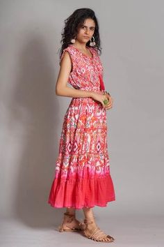 Shop for Payal Jain Pink Cotton Ikat Print Dress for Women Online at Aza Fashions Ikat Dress, Ikat Print, Pink Ruffle, Pink Cotton, Dress For Women, Aza Fashion, Ruffle Trim, Fabric Cotton, Dresses Online