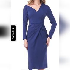 Kay Unger Dress, Size 8, Nwot Royal Blue Long Sleeve Midi Dress For Formal Occasions, Royal Blue Long Sleeve Midi Dress For Formal Events, Royal Blue Long Sleeve Formal Midi Dress, Elegant Royal Blue Long Sleeve Midi Dress, Elegant Royal Blue Knee-length Midi Dress, Royal Blue Fitted Midi Dress For Formal Occasions, Formal Fitted Royal Blue Midi Dress, Elegant Royal Blue V-neck Midi Dress, Elegant Royal Blue Sheath Dress