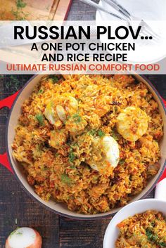 the cover of russian plov, a one pot chicken and rice recipe