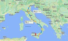 a map showing the route from rome to pompeio in between italy and italy