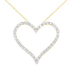 Celebrate someone you love with this stunning diamond open heart pendant necklace. This diamond necklace features a classic open heart made up of prong set round, brilliant cut diamonds set in genuine 10K yellow gold plated sterling silver. The stunning pendant comes with a matching box chain necklace with a spring ring clasp. The contemporary yet classic 18" box chain complements any neckline beautifully. This authentic design is crafted of real 92.5% sterling silver that has been electro-coate Heart Shaped Diamond Pendant, Beautiful Pendant Necklace, Diamond Heart Pendant Necklace, Sweet Necklace, Heart Shaped Diamond, Heart Pendant Diamond, Open Heart, Diamond Pendant Necklace, Sparkle Diamonds