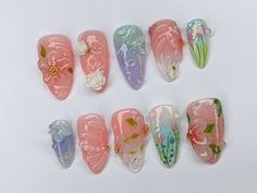 SevenNailArt - Etsy Vietnam Butterfly Graffiti, Tulip Nails, Nails Gel Nails, Custom Press On Nails, Nail Prices, Romantic Nails, Medium Almond, Nails Gel, Dream Nails