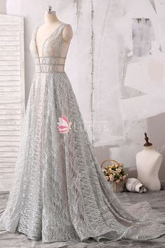 Elegant V-neck Gown For Pageants, Elegant V-neck Evening Dress With Rhinestones For Prom, Sparkling V-neck Evening Dress For Wedding, Sparkling Backless Evening Dress For Wedding, Silver Rhinestone Gown For Prom Season, Silver Rhinestone Gown For Prom, Backless Evening Dress With Rhinestones, Sparkling Backless Evening Dress, Backless Wedding Dresses With Rhinestones