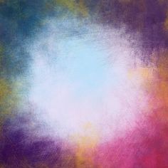 an abstract painting with blue, pink and yellow colors