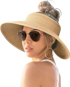 Women's Sun Visor Straw Hat with wide brim is made of high quality paper straw,gives you great sun protection all over the face and neck and the neutral colors go with everything;
This Roll-Up Straw Hat is easy for transport,foldable and packable,carry in luggage,purse or bag,still hold its shape,a great choice for beach,travel or backpacking,and easy to keep it in your car glove box for impromptu adventures Wide Brim Hat Summer, Summer Hats Beach, Sun Visor Hat, Sun Cap, Visor Hats, Beach Hat, Sun Visor, Matches Fashion, Wide Brimmed Hats