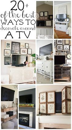 the best ways to decorate around a tv in your living room are with pictures and frames