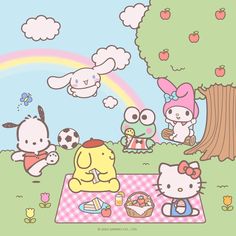 hello kitty picnicking in the park with friends