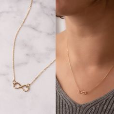 "14k 18k Gold Necklace Infinity Necklace, Real Gold Infinite Love Choker Necklace, Solid Gold Necklace is a Great Gift For Her. Dainty Infinity Necklace is a Great Gift For Her. Material: Solid Gold, Real Gold (not gold filled or gold plated material) Karat: 14K, 18K optional Necklace Length: 14\" - 22\" (optional) Available Gold Color: Yellow, Rose or White infinity width: 1,20 cm infinity height: 0.50 cm. You can customize your necklace length (included clasp) from 14 inches to 22 inches. Neck Gold Infinity Necklace Fine Jewelry, Dainty 14k Gold Infinity Necklace, Formal Infinity Necklace For Valentine's Day, Infinity Shape Fine Jewelry Necklaces For Wedding, Fine Jewelry Infinity Necklaces For Wedding, Infinity Yellow Gold Jewelry Gift For Her, Infinity Yellow Gold Jewelry As A Gift For Her, Infinity-shaped Yellow Gold Jewelry Gift For Her, Yellow Gold Infinity Jewelry As Gift For Her