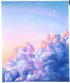 a painting of clouds and stars in the sky