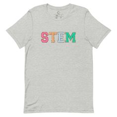 STEM Teacher Tshirt, Science Teacher Shirt, Science Technology Engineering and Math TshirtGrab this STEM Teacher Tshirt, Science Teacher Shirt, Science Technology Engineering and Math Tshirt. If you're a teacher and teach math, science, engineering, or art this cute shirt is for you! Perfect back to school tee.Check out our other collections such as the Feminist -Nevertheless She Taught collection for the teacher in her classroom. Or new, history, kindergarten, math, music, daycare, or preschool Relaxed Fit T-shirt With Letter Print For School, Cotton T-shirt With Letter Embroidery For College, Casual School T-shirt With Name Print, Casual T-shirt With Name Print For School, Cotton College Style Top With Letter Embroidery, Cotton Tops With Letter Embroidery In College Style, Multicolor Letter Print T-shirt For College, Multicolor Cotton T-shirt For College, Casual School Tops With Letter Embroidery