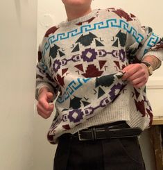 Real fun patterned Italian made pullover sweater  Loose fit for the chill fellas 1980's  10% Rayon 90% Poly  No Flaws ! As fresh as ever !  Tagged Large  loose fit (wide)  Measurements (inches)  26 pit to pit 23 length  20 sleeve Oversized Retro Winter Sweatshirt, 90s Style Oversized Winter Sweater, 90s Oversized Winter Sweater, Vintage Patterned Winter Sweater, Retro Relaxed Fit Winter Sweater, Retro Relaxed Fit Sweater For Winter, Retro Graphic Print Sweatshirt For Winter, Retro Fair Isle Pattern Winter Tops, Retro Patterned Crew Neck Sweater