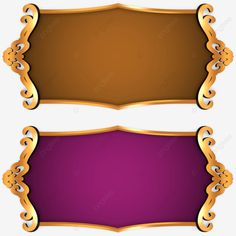 two gold and purple banners with ornate designs on the edges, banner, frame, decoration png and psd