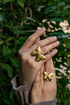 Here is a dainty Butterfly brass bracelet with a art nouveau taste turned in a boho chic jewel. These rings and bracelet are gold-colored, but simple trinkets are still a hinkcker. The brass is bendable, please bend the product along your finger to adjust the ring, bracelet to be fit to your hand! ►Handcrafted from 100% pure brass by Vietnam skilled craftsman. It is soldered together using hand-engraved, hammered, textured and gently polished. Due to the simplicity, these earrings are perfect fo Matte Gold Brass Rings For Gift, Matte Gold Brass Rings As Gifts, Everyday Gold Brass Midi Rings, Minimalist Brass Ring Jewelry, Minimalist Brass Ring, Minimalist Hand Forged Gold Midi Rings, Minimalist Adjustable Gold Butterfly Ring, Minimalist Gold Butterfly Ring For Wedding, Unique Gold Midi Rings For Everyday