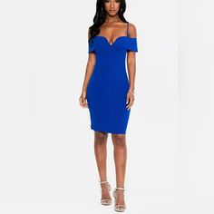 Windsor Royal Blue Off The Shoulder Cocktail Dress Size Medium New Without Tags Elegant Royal Blue Bodycon Dress For Summer, Blue Sheath Midi Dress For Summer, Blue Sheath Mini Dress For Summer, Summer Blue Off-shoulder Bodycon Dress, Royal Blue Off-shoulder Dresses, Blue Off-shoulder Midi Dress For Night Out, Blue Sheath Midi Dress For Date Night, Chic Blue Off-shoulder Midi Dress, Blue Knee-length Bodycon Dress For Date Night