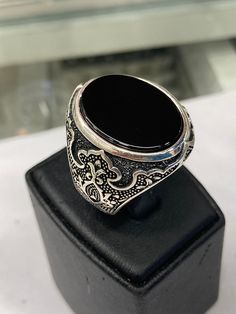 It is a carefully crafted product made of 925 sterling silver. Classic Black Open Signet Ring, Black Classic Open Signet Ring, Classic Black Gemstone Ring, Classic Onyx Ring Jewelry, Classic Onyx Ring, Luxury Black Oval Rings, Classic Black Sterling Silver Signet Ring, Classic Black Onyx Rings, Fine Silver Jewelry With Black Enamel