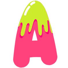 the letter a is painted in neon pink and green with yellow drips on it