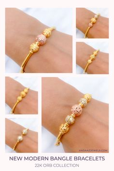 Meet our 22K Orb Collection Bangles! Gold, two-tone and multi-tone bangles with a modern look. Bracelet Model, Pretty Watches, Gold Jewellry, Bangles Gold, Gold Diamond Jewelry, Bracelet Collection, Bracelet Designs, Bangle Bracelet