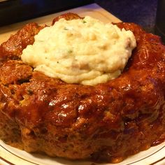 meatloaf and mashed potatoes on a plate