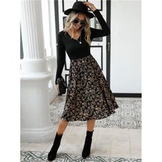 -Item Id 11989886 -Neckline: V Neck -Sleeve Type: Regular Sleeve -Style: Casual -Type: A Line -Waist Line: High Waist -Hem Shaped: Flared -Color: Black -Pattern Type: Ditsy Floral -Sleeve Length: Long Sleeve -Fit Type: Regular Fit -Length: Midi -Material: Fabric -Composition: 100% Polyester -Care Instructions: Machine Wash Or Professional Dry Clean -Sheer: No -Fabric: Non-Stretch **Open To Offers!!!** **Bundle To Save More** **30% Off Bundles Of 2 Or More Items!!** ***Orders Go Out Within 5-10 B Fall Midi Dress For Brunch, Knee-length, Fall Brunch Midi Dress Knee-length, Casual Black Midi Dress For Fall, Black Casual Midi Dress For Fall, Fall Brunch Knee-length Midi Dress, Black Floral Print Midi Dress For Fall, Black Midi Dress For Fall Day Out, V-neck Midi Dress For Day Out In Fall, V-neck Midi Dress For Fall Day Out