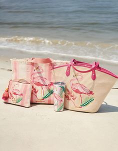 When it comes to totes, our embroidered Tropic Flamingo Beach Tote topped with fringe is tote-ally sweet. This roomy bag with webbed woven straps holds everything - and then some! - including the quick-get items in its convenient inside pocket. Best of all, It's made from thick, durable canvas and a coated base that can stand up (literally!) to day after day of splashy fun. Straw Beach Tote, Flamingo Bag, Nora Fleming Minis, Flamingo Beach, Flamingo Pattern, Flamingo Print, Quilted Totes, Beach Tote, Leather Wristlet