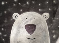 a drawing of a white bear with black spots on it's face and nose