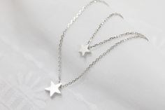 simple Two star double layers chain Necklace - S2227-1 Modern Jewelry With Star Charm As Gift, Modern Star Charm Jewelry As A Gift, Modern Jewelry With Star Charm For Gifts, Modern Star Charm Jewelry Gift, Star-shaped Layered Necklace Gift, White Double Chain Jewelry As Gift, White Double Chain Jewelry Gift, White Minimalist Layered Necklace As Gift, Minimalist White Layered Necklace As Gift