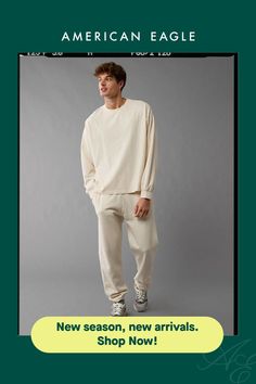 Lightweight cotton jersey/Crew neck/Ribbed collar & cuffs/Straight hem/This shirt is Real Good: Made with the planet in mind & a promise to continue to do better. Oversized Cream Crew Neck Top, Oversized Cream Crew Sweatshirt, Oversized Cream Long Sleeve Sweatshirt, Beige Oversized Long Sleeve T-shirt, Oversized Beige Crew Neck T-shirt, Collar And Cuff, Oversized Tshirt, American Eagle Outfitters, American Eagle