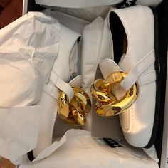 Brand New Never Used In Box 37 Chic White Loafers With Flat Heel, Chic White Flat Heel Loafers, Elegant White Loafers For Party, Chic White Loafers For Workwear, White Round Toe Loafers For Party, White Party Loafers With Round Toe, Chic White Loafers For Office, Chic Gold Loafers, Vince Camuto Booties