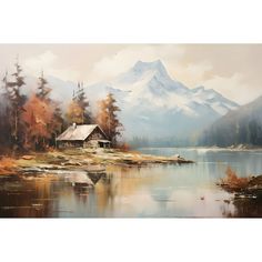 Fall Lake with Cabin Poster Print - Prints Design Petals-VARPDXPPD0440 Image 1 Cabin Artwork, Fall Lake, Old Cabin, Cabin Art, Autumn Lake, Lake Painting, Prints Design, Stock Paper, Fine Arts Posters