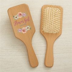 * Back of brush is printed with title and name  * Constructed of beechwood * Measures 8.25H x 3W * Bristles made of rubber * Imported  The Floral Wreath Personalized Wood Beauty Accessories make a practical and fun gift. Constructed of strong beechwood, the brush and mirror are not only beautiful, but will hold up over time. *Note hairbrush and hand mirror are sold separately Wedding Accessories Hair Styling Tools, Custom Hair Brush, Wooden Hairbrush, Her Makeup, Personalized Bridesmaid Gifts, Bold Fonts, Bridesmaids Personalized, Gifts Personalized, Personalized Gifts For Her