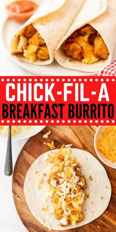 chicken fila breakfast burritos on a cutting board