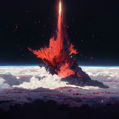 an exploding volcano in the middle of space