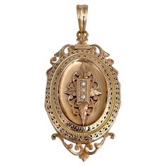 This is a Victorian highly ornamented oval locket pendant crafted in 18K yellow. Circa 1890. The piece features seed pearls. The locket contains a glass cover inside. Weight: 13.67g Size: 6.3x2.8cm ——— If you have any questions, please feel free to ask. We describe our items accurately. Please note that in reality they can look much better because photo can’t capture that magical sparkle. We have many years of experience in this business. And we have a very carefully curated selection of pieces. You can buy with confidence. Thank you for your consideration. ——— "Laura Antiques Fine Jewellery” is a successful family-owned business since 2009. Our enthusiasm for finding fine jewellery around the world and establishing a long-lasting relationship with our clients led us to turn a hobby into o Victorian Pendant Necklace, Antique Locket, Victorian Pendants, Oval Locket, Locket Pendant Necklace, David Webb, Antique Pendant, Victorian Gold, Necklace Craft