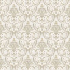 a white and beige wallpaper with an ornate design