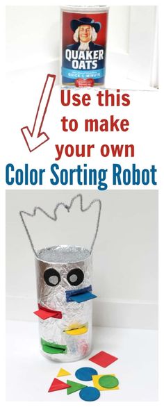 an image of a robot made out of colored sorting paper and some sort of crafting material