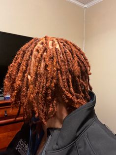 Dyed Hair Dreads Men, Ginger Hair Color Locs, Hair Dye Ideas Men Dreads, Copper Locs Men, Dreads Colors Men, Dreads Dye Ideas, Dye Dreads Men