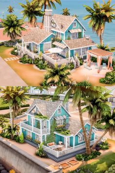 an artist's rendering of a house on the beach with palm trees in front