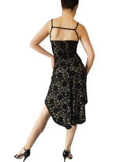 "This classic godet dress has been a part of our collection since 1998. Updated here in black stretch lace with your choice of lining colors. Simple straight front silhouette and swishy godet fishtail in back. Narrow elastic shoulder straps. Adjustable back strap for best fit. Fully lined. Size: -Front length: 22\" / 50.8cm -Back length: 30\" / 66cm -Longer lengths available on request, no additional charge. -Sizes 4 . Please see size chart below. Fabric & Care: -Easy care, no-wrinkle poly/s Fitted Lace Dress With Lace Trim For Gala, Lace Midi Dress With Fitted Bodice For Gala, Fitted Lace Dress With Lace Trim For Night Out, Black Fitted Lace Dress For Evening, Fitted Black Lace Dress For Evening, Fitted Lace Trim Cocktail Dress, Black Fitted Lace Evening Dress, Stretch Lace Evening Dress, Fitted Lace Gala Dress