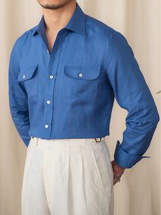 Blue Slim Fit Shirt With Casual Collar, Slim Fit Collared Top With Pockets, Collared Slim Fit Tops With Pockets, Blue Slim Fit Shirt With Pockets, Light Blue Slim Fit Top With Spread Collar, Slim Fit Solid Color Shirt With Pockets, Navy Relaxed Fit Shirt With Pockets, Slim Fit Solid Shirt With Pockets, Slim Fit Solid Top With Pockets