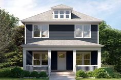 this is an artist's rendering of a two - story house with porches