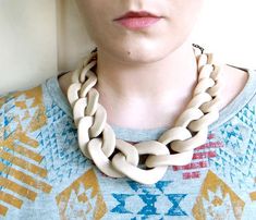 Nude Chunky Chain Necklace, Oversized Chain Statement Necklace - AlinaandT - PinkLion Back Chain, Chunky Chain Necklace, Necklace Big, Chunky Chain Necklaces, Fabric Necklace, Gold Statement Necklace, Polymer Clay Necklace, Clay Necklace, Chain Links